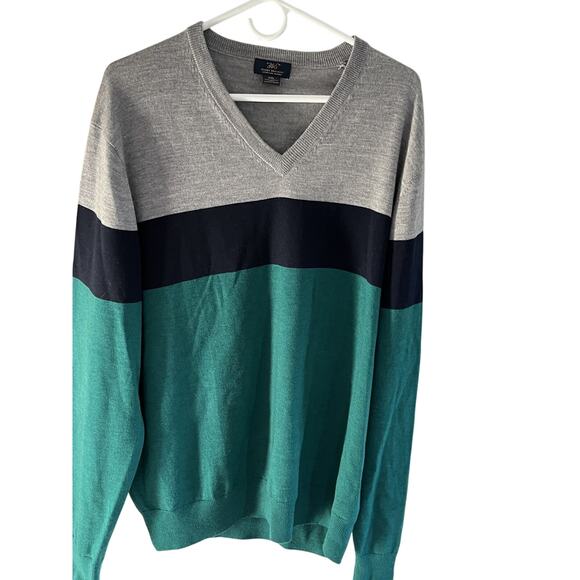 Brooks Bros. Men's Sweater XXL Extra Fine Merino Wool Pullover V Neck Preppy - Picture 1 of 7
